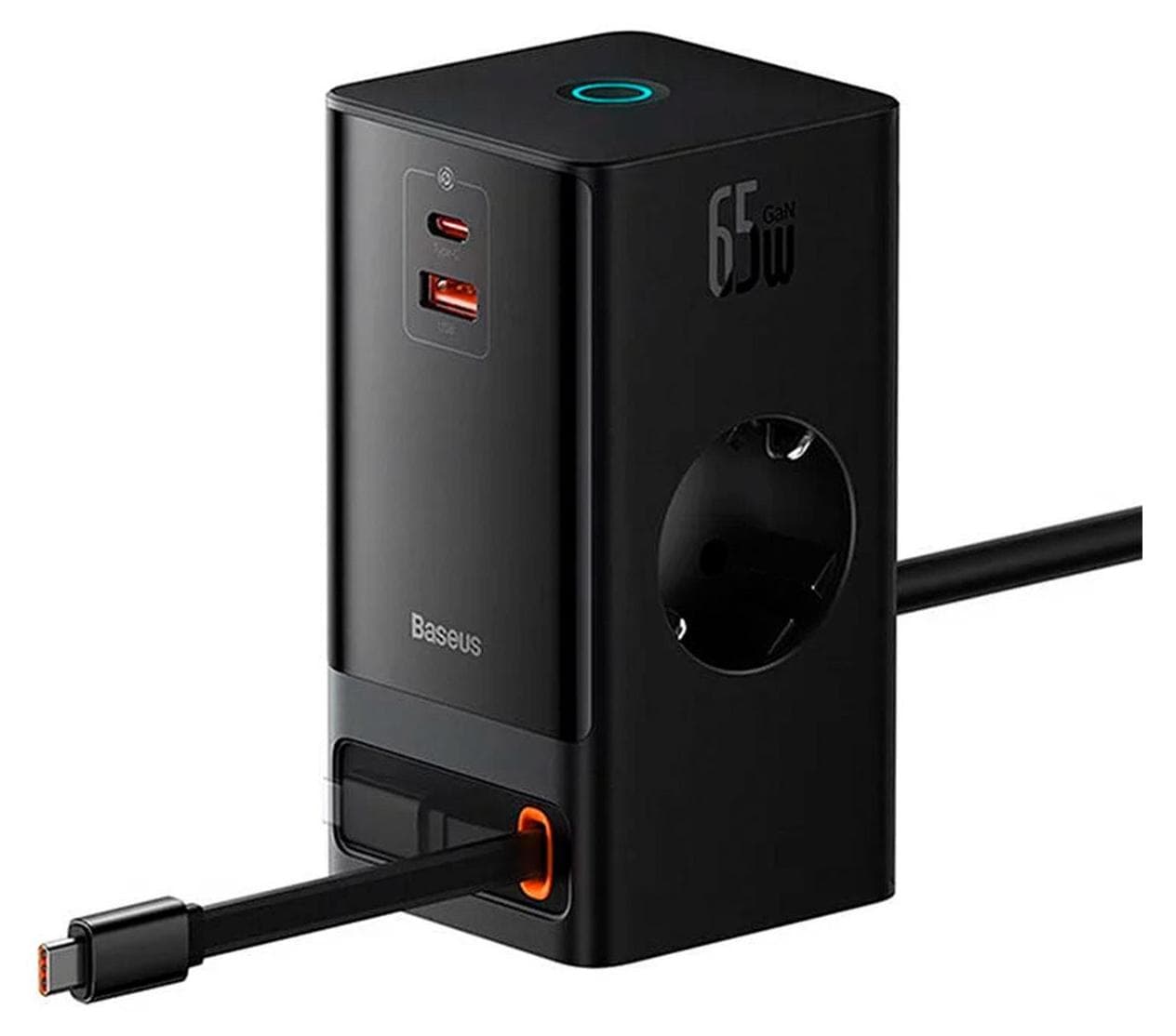 Зарядно устройство Baseus PowerCombo Digital (PSLR000301), от контакт към 1x Schuko/1x USB C(ж)/1x USB A(ж), 65W, черно