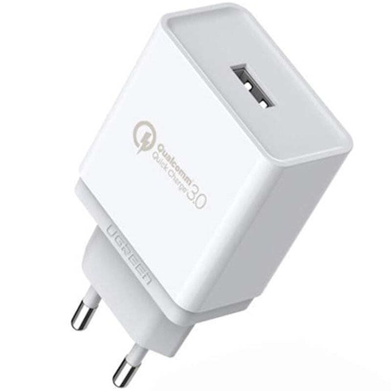 Зарядно устройство Ugreen 10133, от контакт към USB-A(ж), 12V/1.5A, бяло, QC 3.0