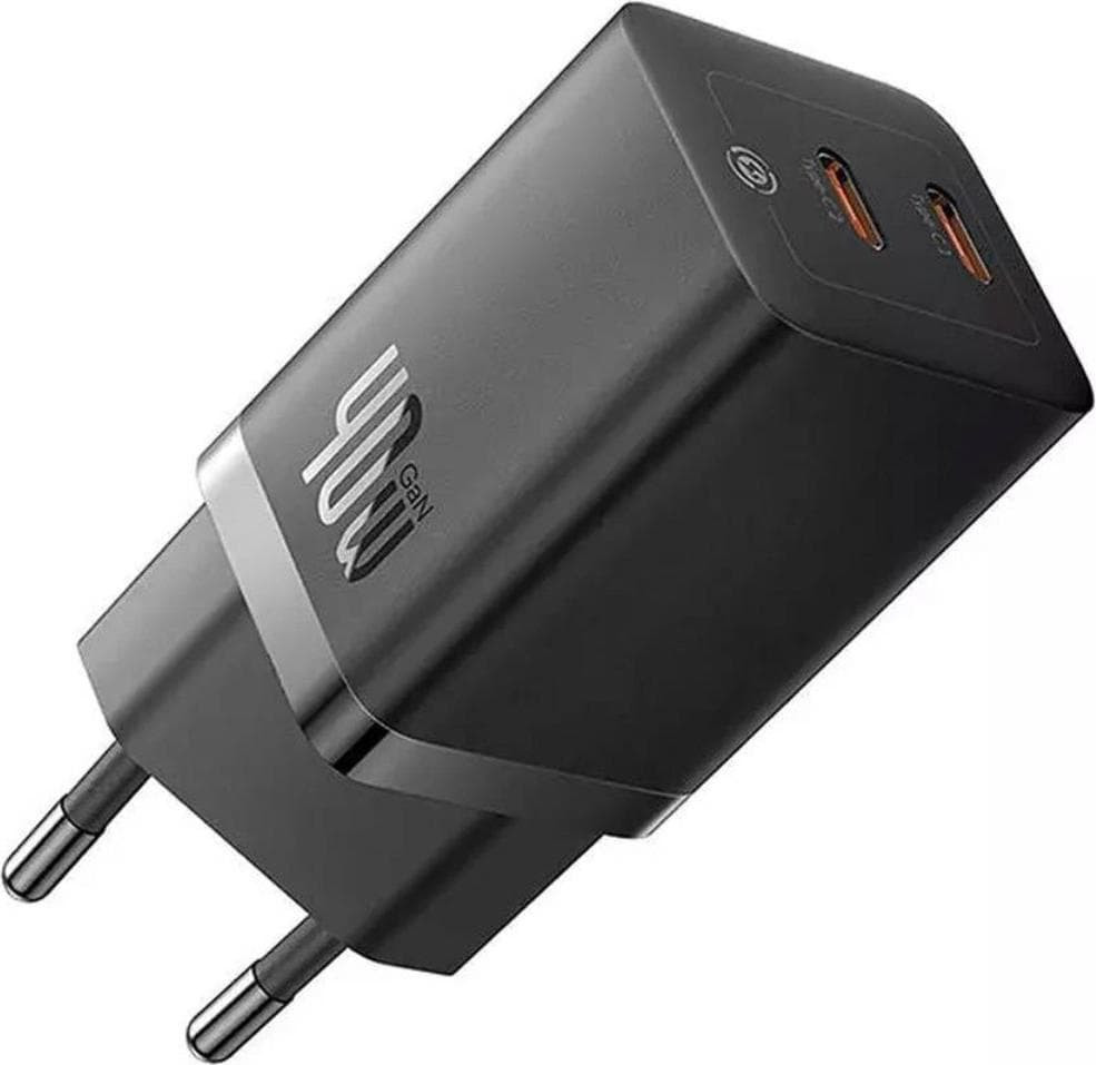 Зарядно устройство Baseus CCGP180101, от контакт към 2x USB-C(ж), 5V/3A, 40W, черно