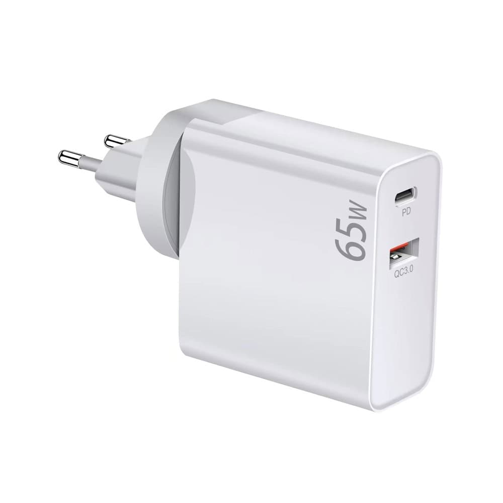 Зарядно устройство Makki GN65W1A1C, от контакт към 1x USB-C(ж), 2x USB-A(ж), 20V/3.25A, бяло, 65W, QC 3.0