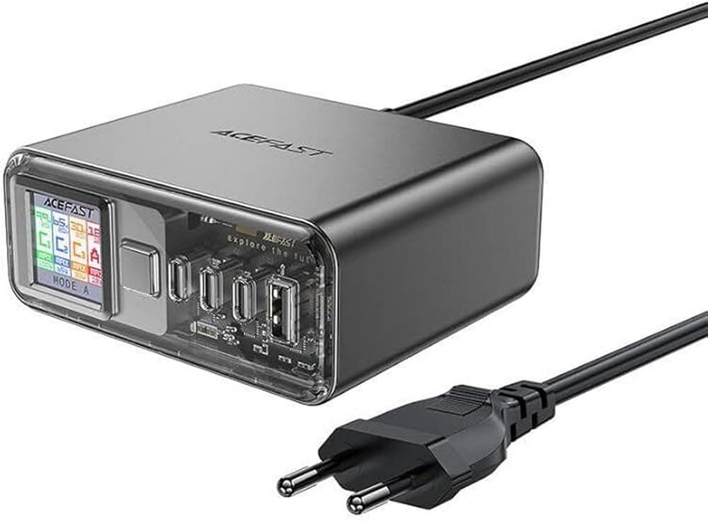 Зарядно устройство Acefast Lucid GaN, от контакт към 3x USB-C(ж), 1x USB-A(ж), 20V/5A, черно, 100W