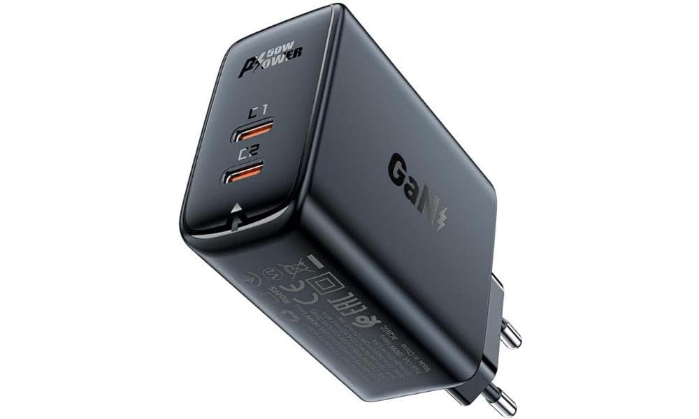 Зарядно устройство Acefast A29, от контакт към 2x USB-C(ж), черно, 50W