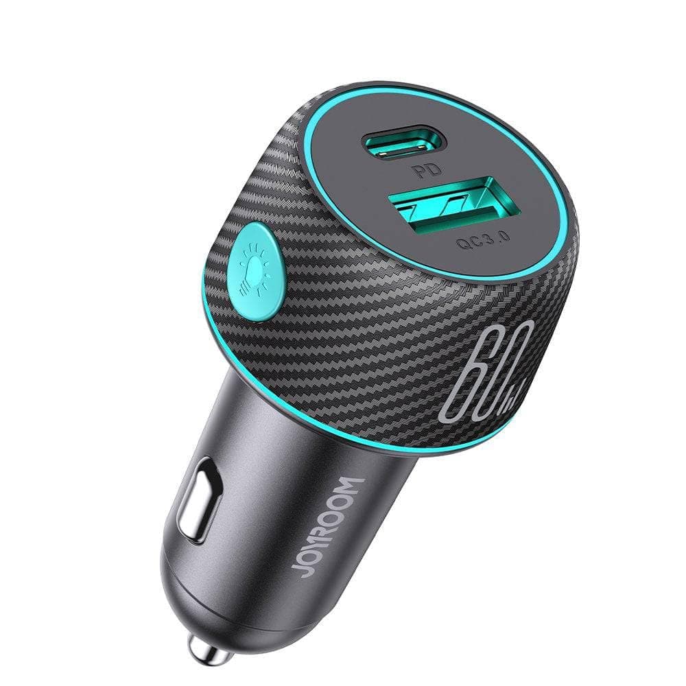 Зарядно устройство Joyroom JR-CCN01, за кола, от автомобилна запалка към 1x USB-C(ж), 1x USB-A(ж), 20V/1.5A, черно, QC 3.0