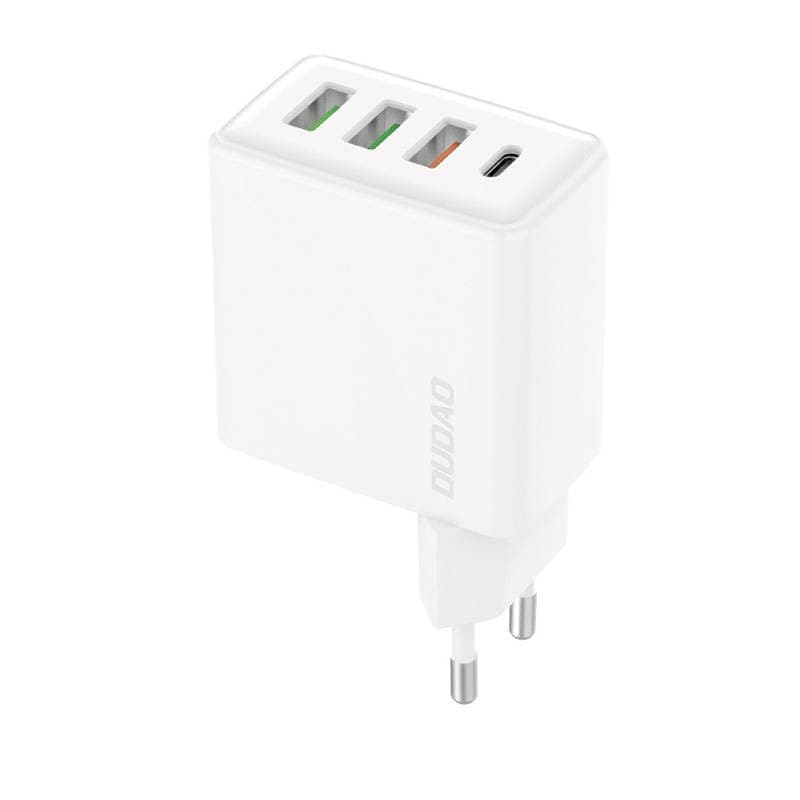 Зарядно устройство Dudao A5H, от контакт към 1x USB-C(ж), 3x USB-A(ж), 12V/1.67A, бяло, 20W, QC 3.0