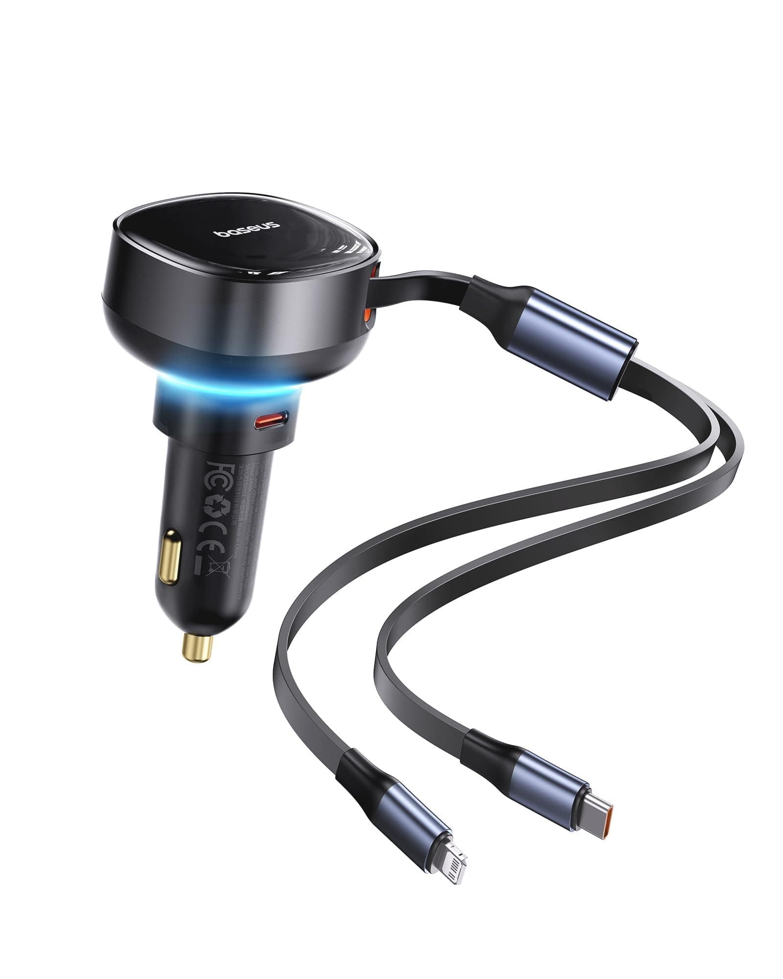 Зарядно устройство за кола Baseus Enjoyment Pro, от авт. запалка към USB C(м), Lightning(м), 30W, черен