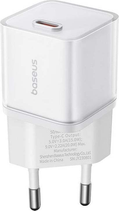 Зарядно устройство Baseus GaN5S Fast Charger 1C, от контакт към USB C(ж), 20W, бяло
