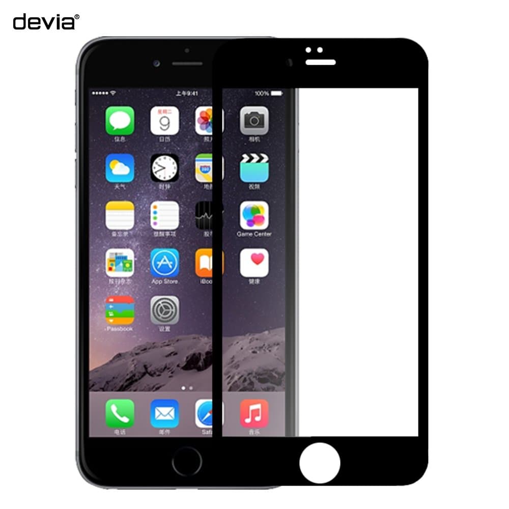 Обхващащо и ръбовете стъклено защитно покритие за дисплея на iPhone 6, iPhone 6S - Devia Tempered Glass (черен)