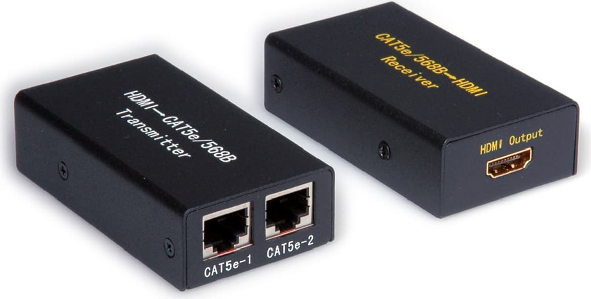 Конвертор/удължител ROLINE 14.99.3460, HDMI(ж) към 2x RJ45(ж), до 25m чрез Cat. 5e кабел, черен