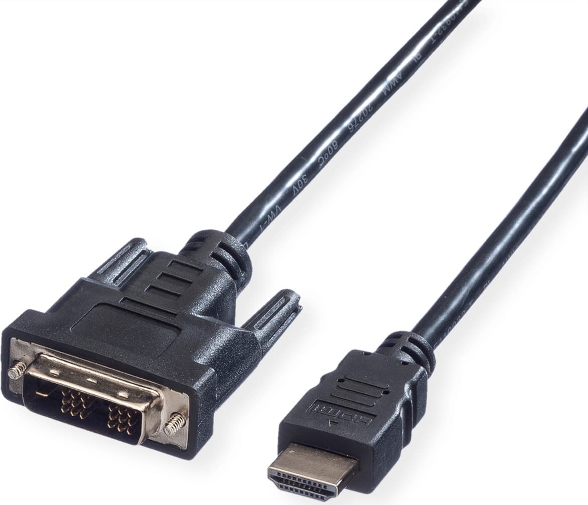 Кабел ROLINE 11.99.5519, DVI(м) към HDMI(м) 1.0м