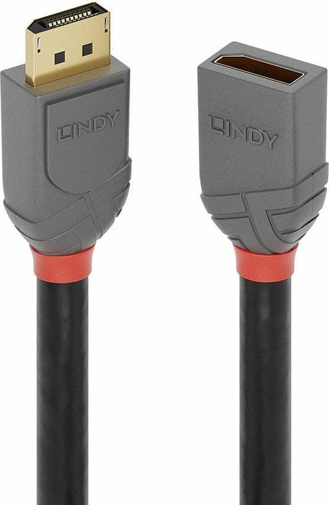 Кабел Lindy Anthra Line, от DisplayPort 1.4 (м) към DisplayPort 1.4 (ж), 1.0 m, черен