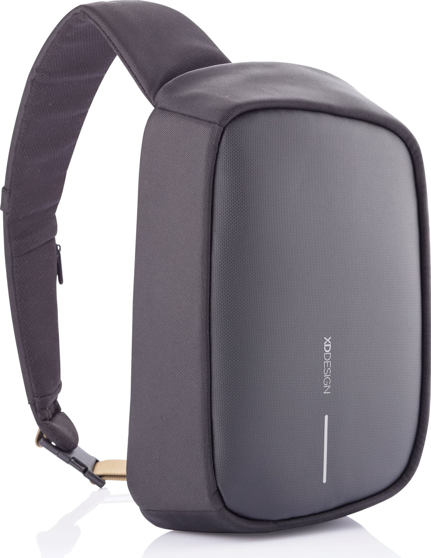 Раница за таблет XD Design Bobby Sling (P705.781), до 9.7" (24.6 cm), за през рамо, скрити ципове и джобове, USB порт за зареждане, водоотблъскващ материал, черна