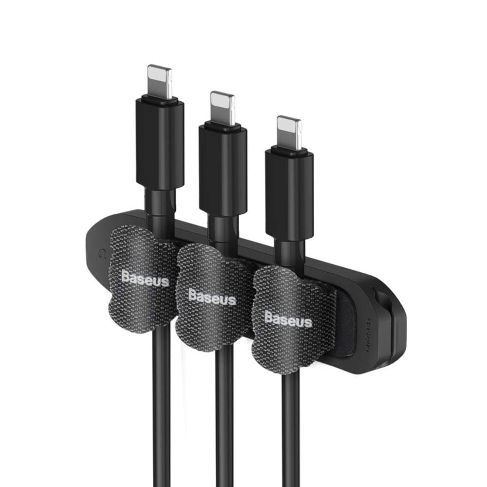 Органайзер за кабели Baseus Cable Fixer Kit (TZACGX-01), лепяща основа, 15 велкро лепенки, черен