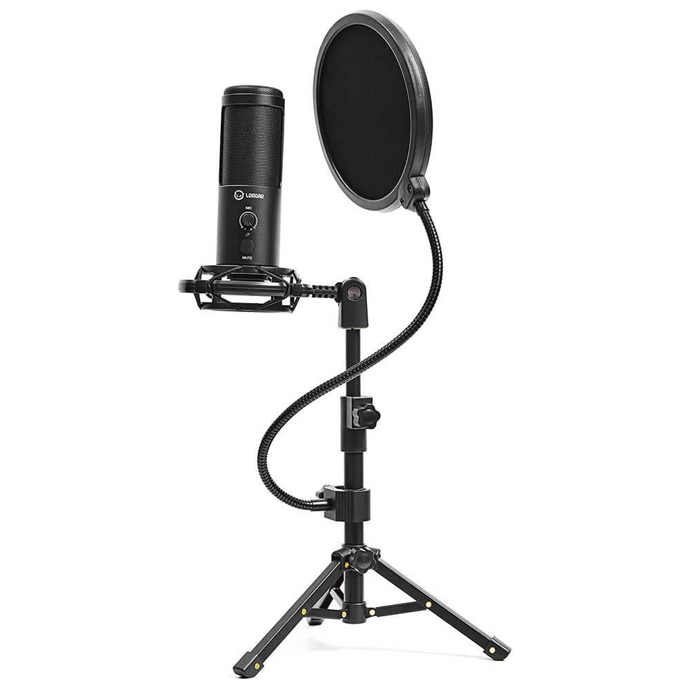 Микрофон Lorgar Voicer 721, LED индикатор, Завъртане на 360°, 3,5 мм жак за слушалки, USB-C, черен