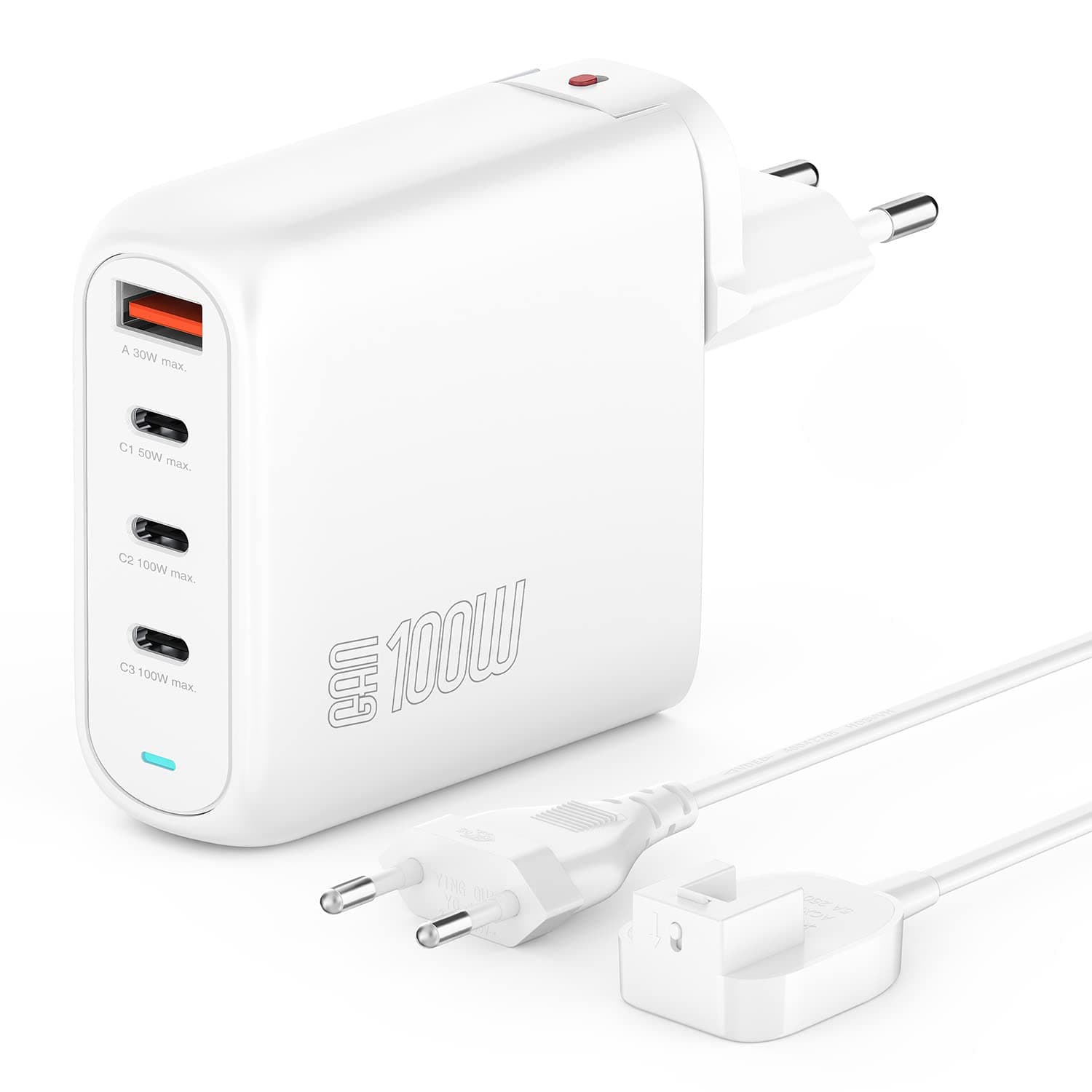 Захранване за ел. мрежа за лаптопи, смартфони и таблети с 3xUSB-C и 1xUSB-A изходи с технология за бързо зареждане - 4Smarts GaN Charger Flex Pro 100W (бял)