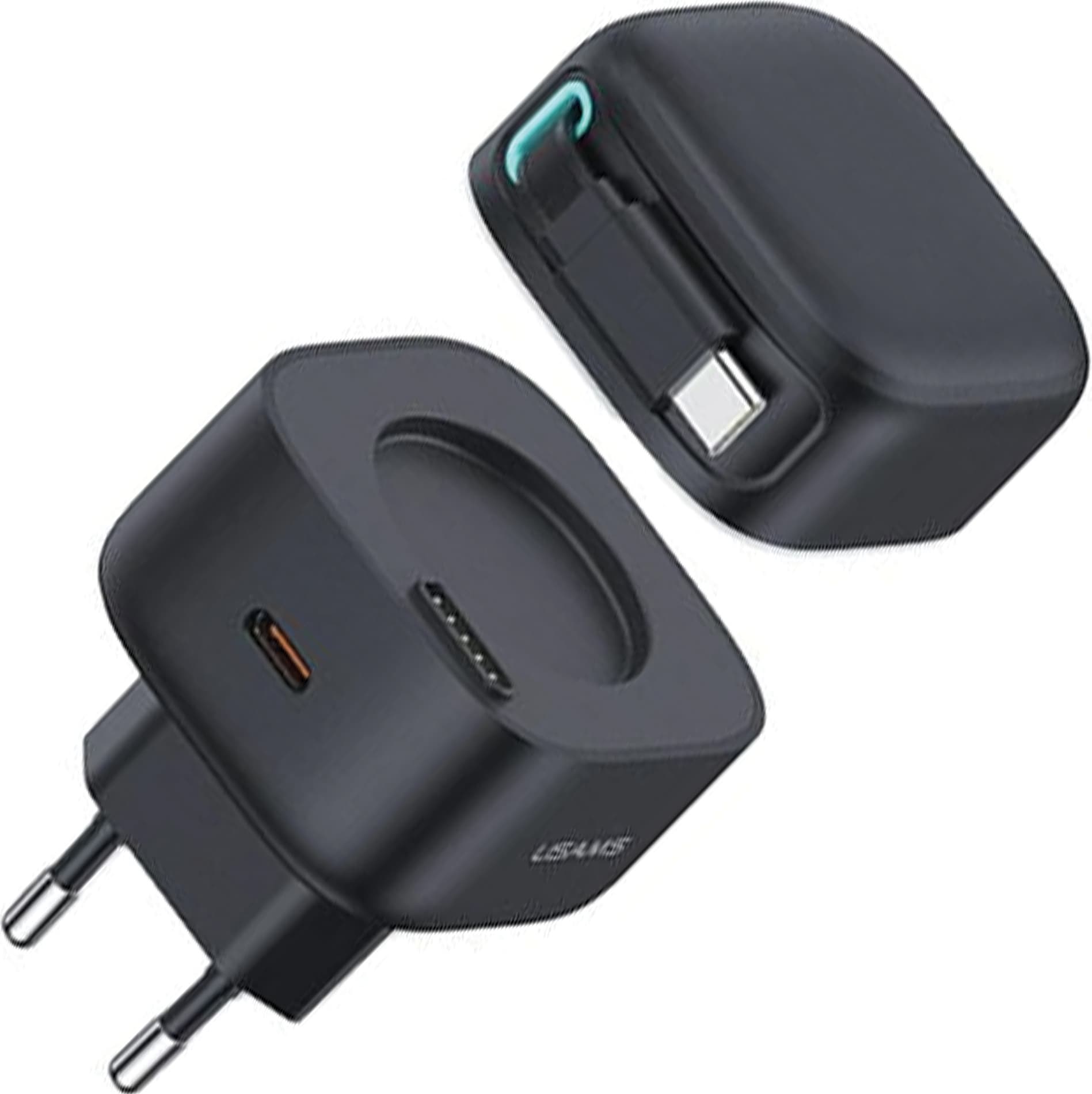 Захранване за ел. мрежа с USB-C порт и вграден USB-C кабел - Usams GaN Wall Charger With Magnetic Retractable USB-C Cable 35W (черен)