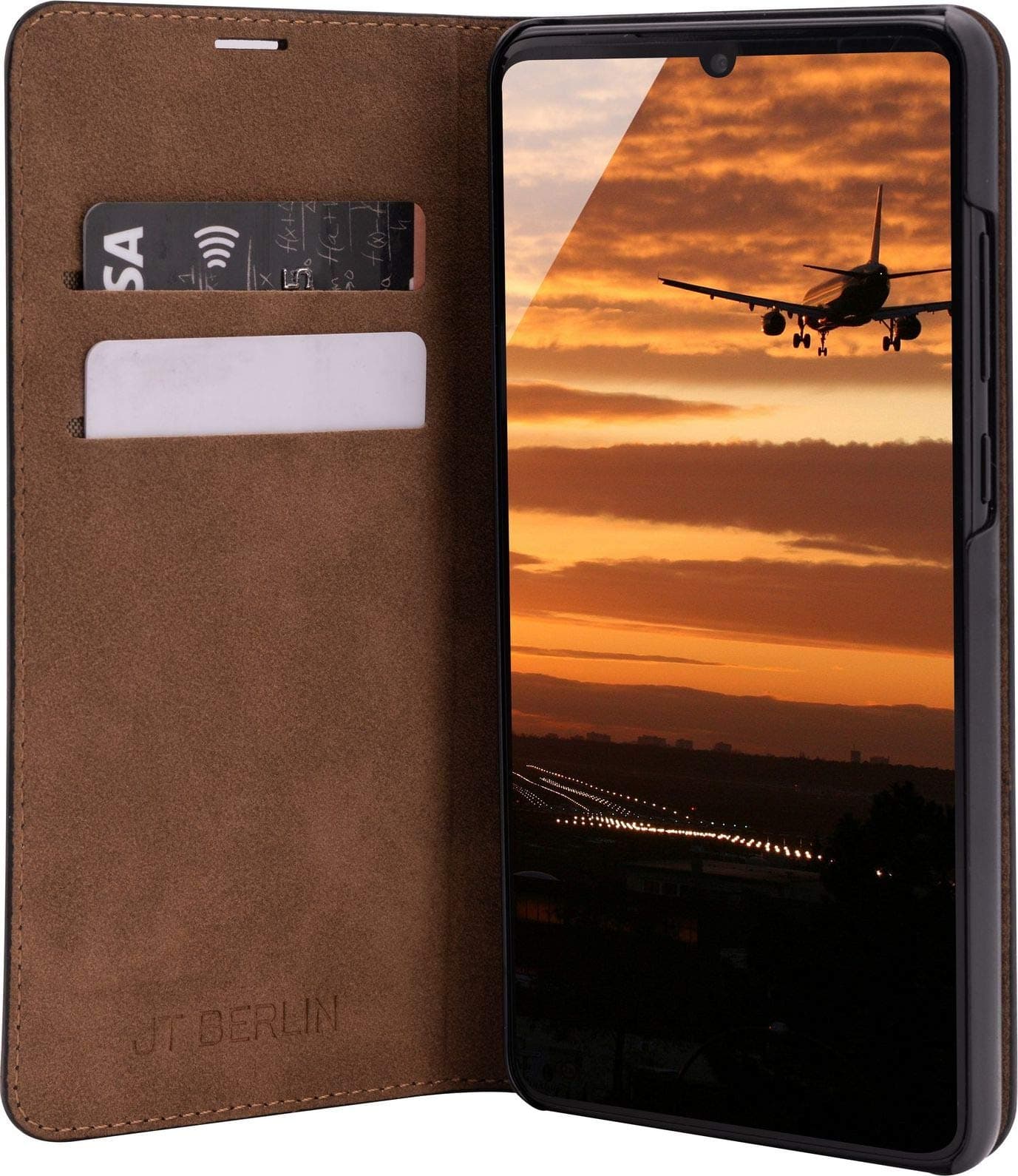 Калъф за Huawei P30, естествена кожа, JT Berlin Tegel case 10467, flip wallet, черен