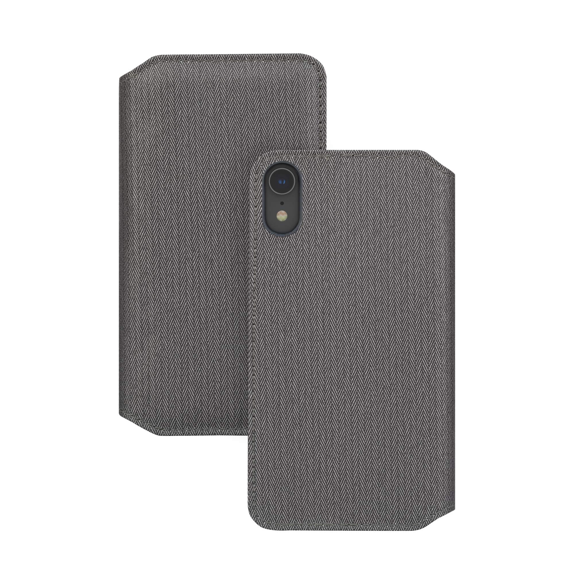 Кожен/текстилен калъф, тип портфейл и поставка за iPhone XR - Moshi Overture Case (сив)