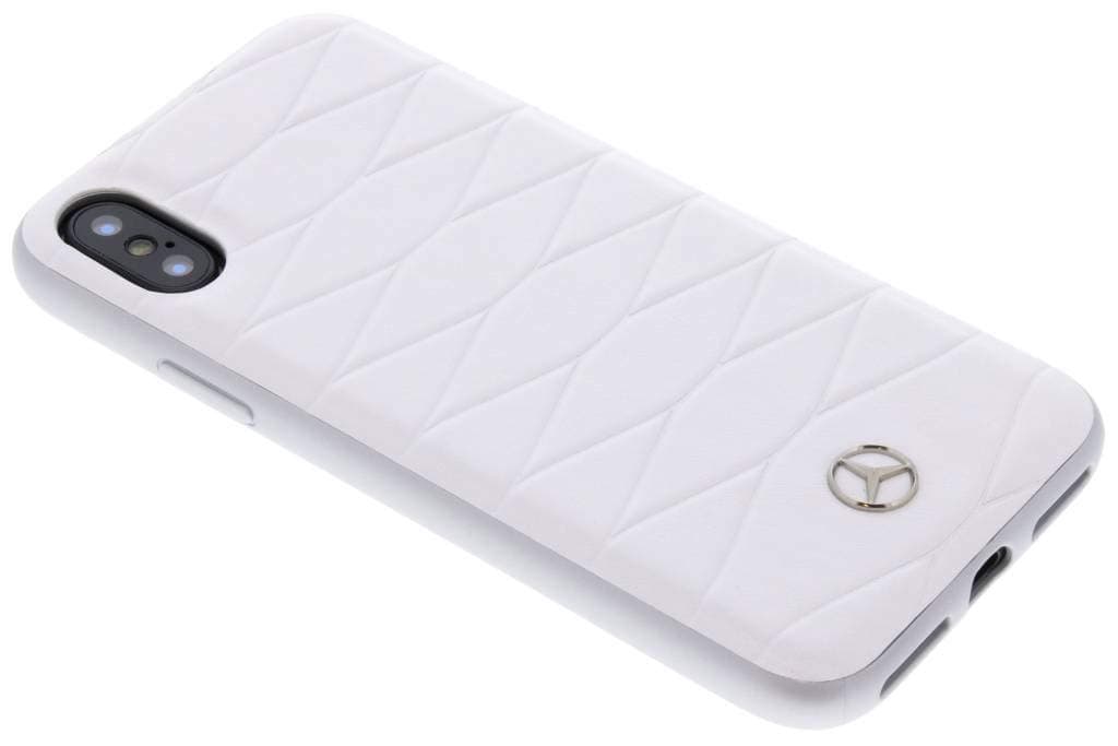 Калъф за Apple iPhone XS, естествена кожа, Mercedes-Benz Pattern III Leather Hard MEHCPXWHCLWH, бял