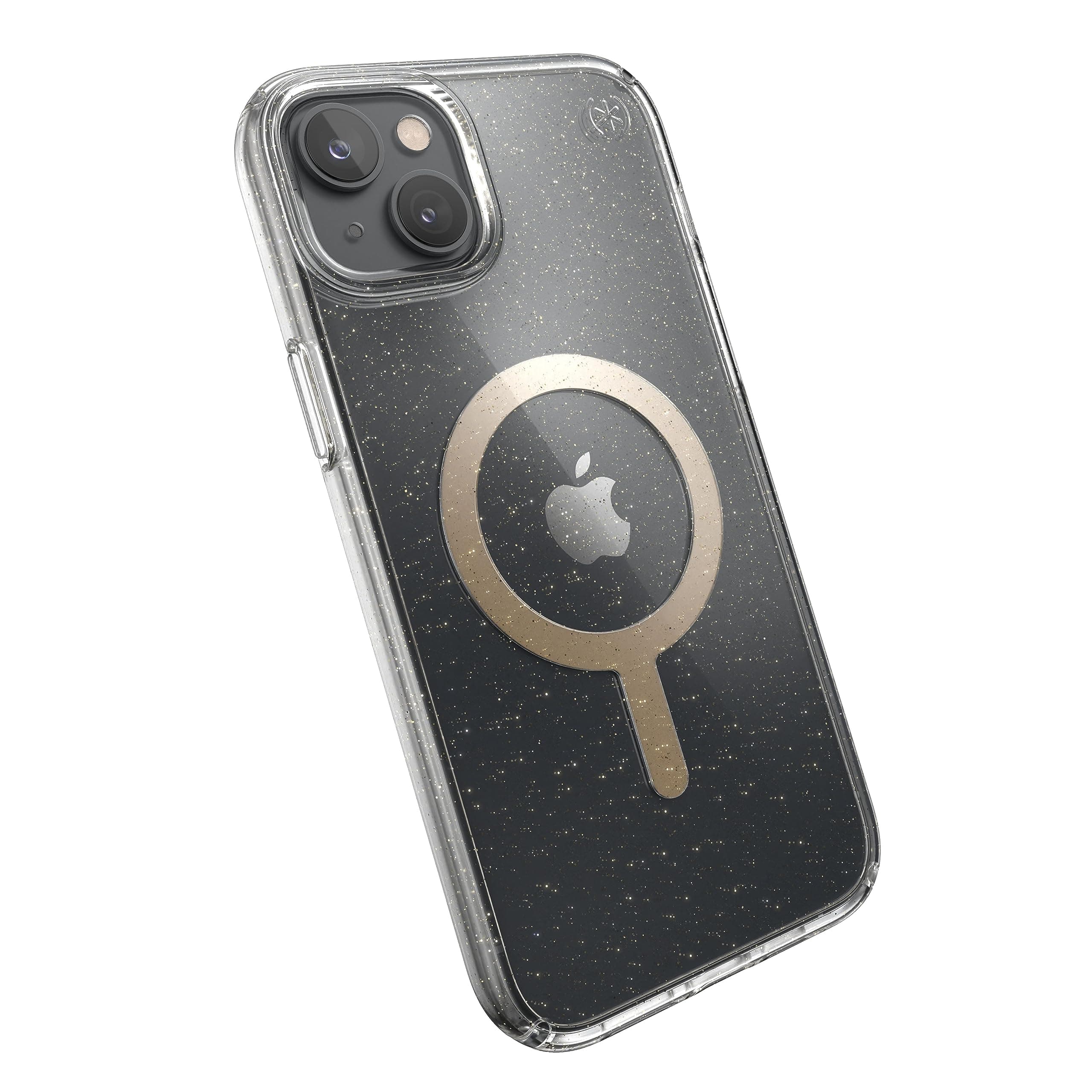 Калъф за Apple iPhone 14 Plus, Speck Presidio Perfect Clear Glitter +MS Clear/Gold Glitter, антимикробно покритие, прозрачен