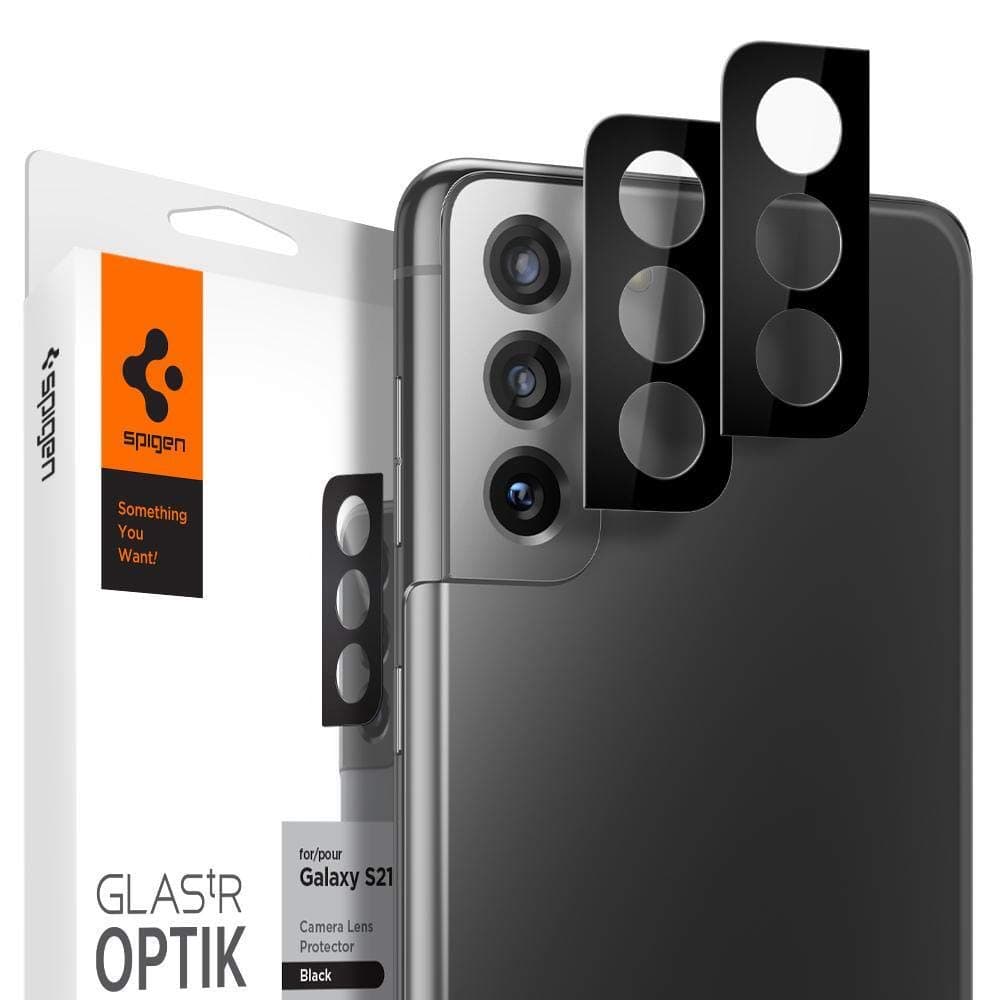 2 броя предпазни стъклени протектори за камерата на Samsung Galaxy S21 - Spigen Optik Lens Protector (черен)