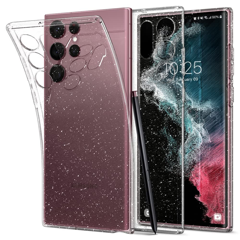 Калъф за Samsung Galaxy S22 Ultra, тънък, силиконов, Spigen Liquid Crystal Glitter, прозрачен