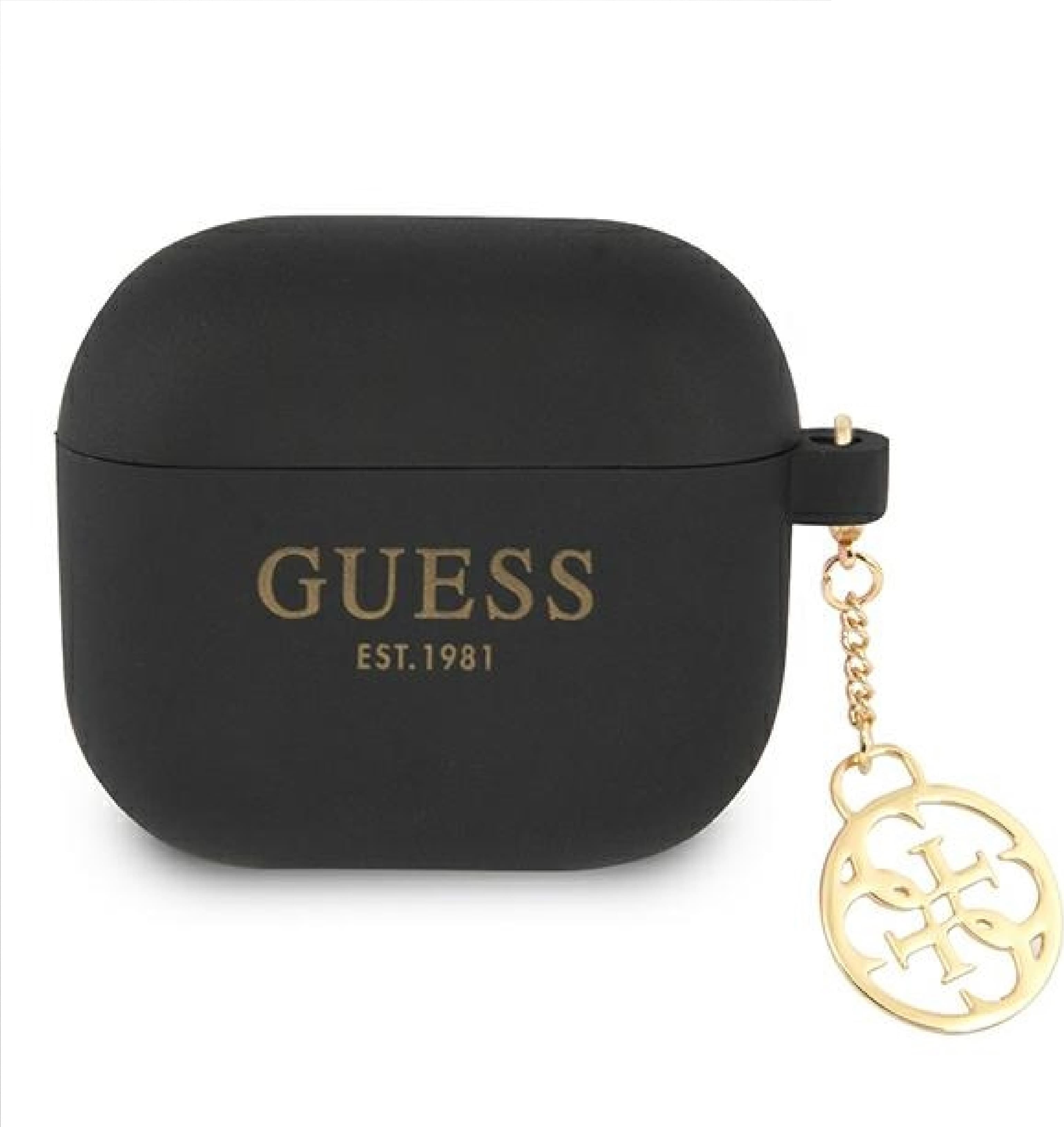 Силиконов калъф с висулка за Apple AirPods 3 - Guess AirPods 3 4G Charms Silicone Case (черен)