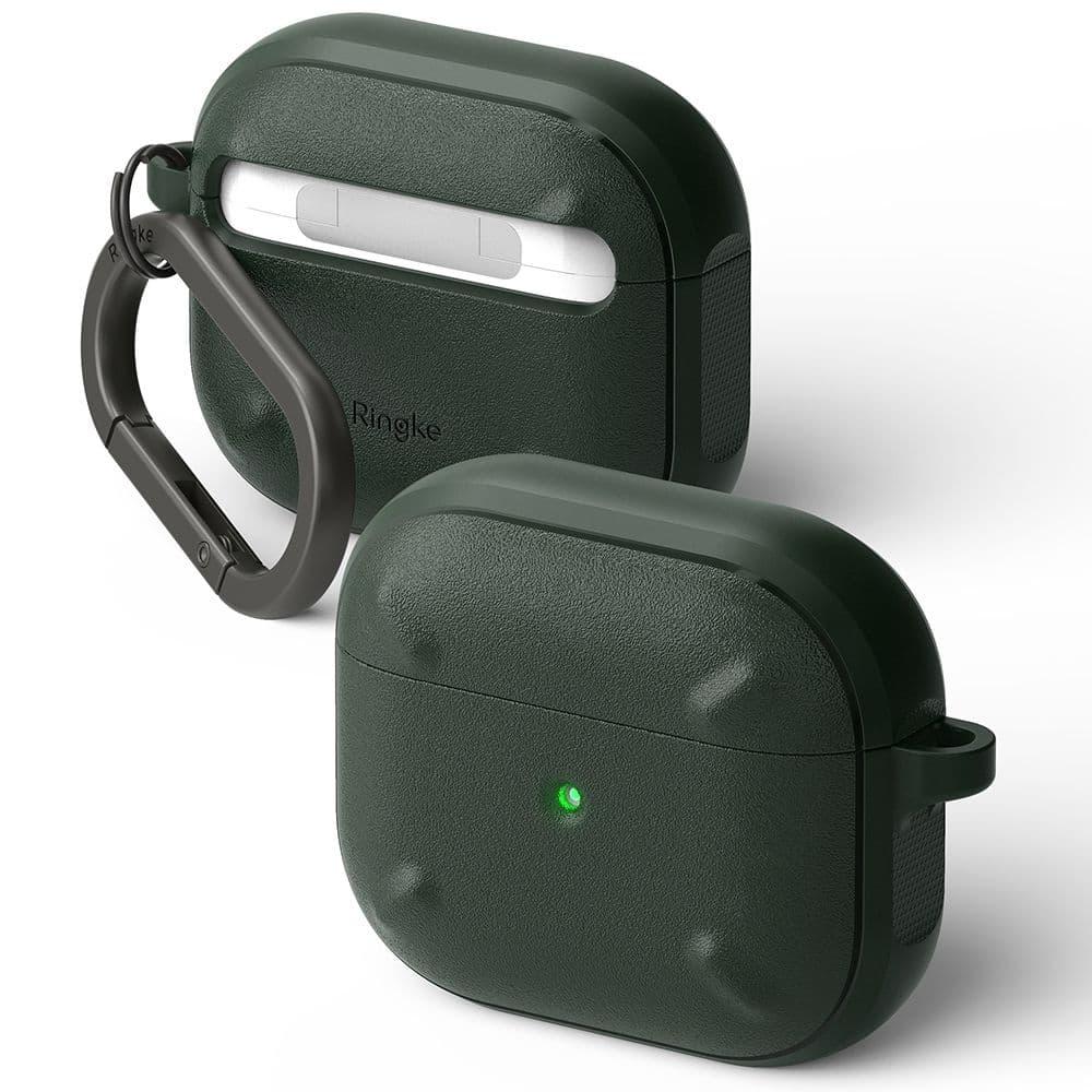 Силиконов удароустойчив калъф с карабинер за Apple AirPods 3 - Ringke AirPods 3 Onyx Case (тъмнозелен)