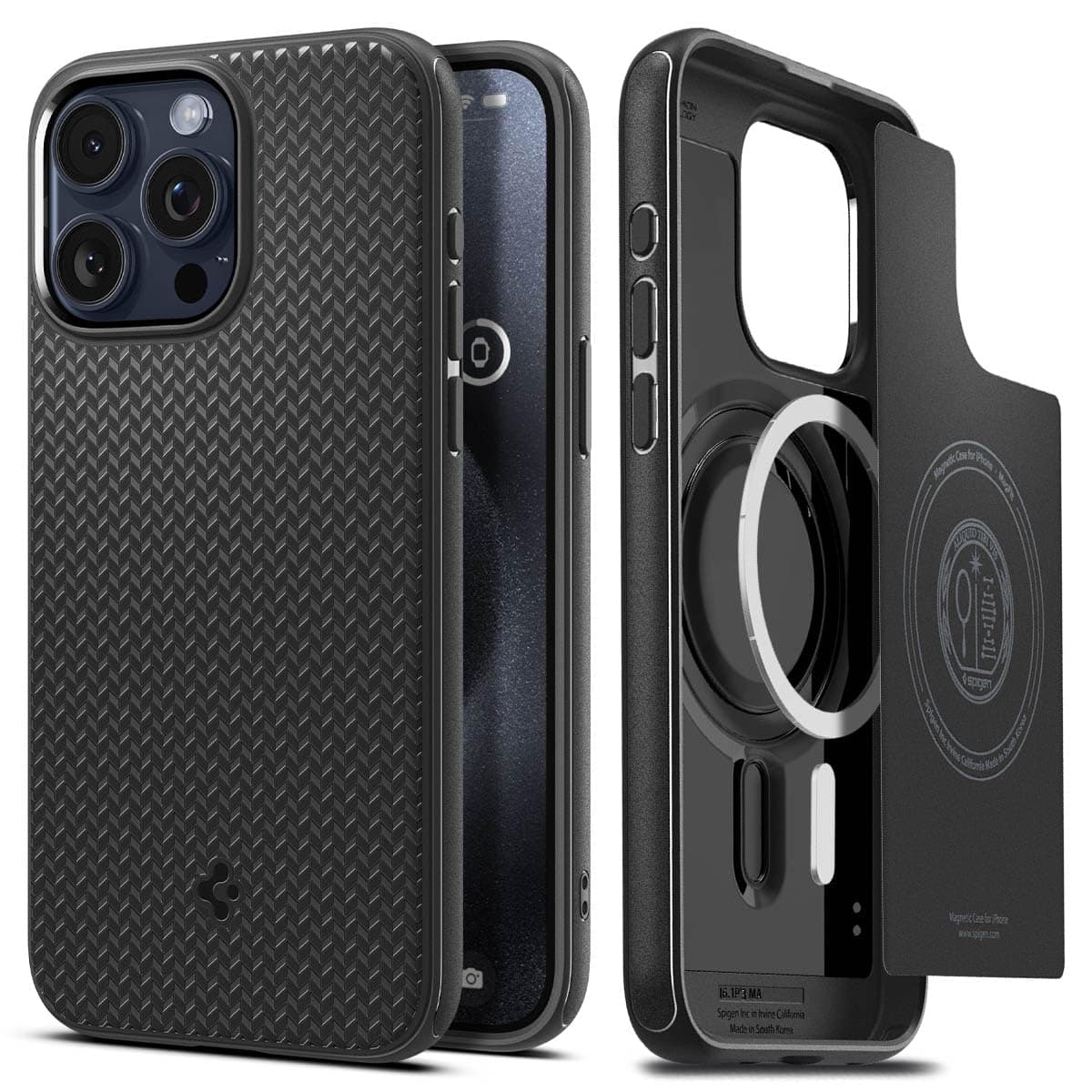 Калъф за Apple iPhone 15 Pro, термополиуретанов, Spigen Mag Armor MagSafe (ACS06736), удароустойчив, черен