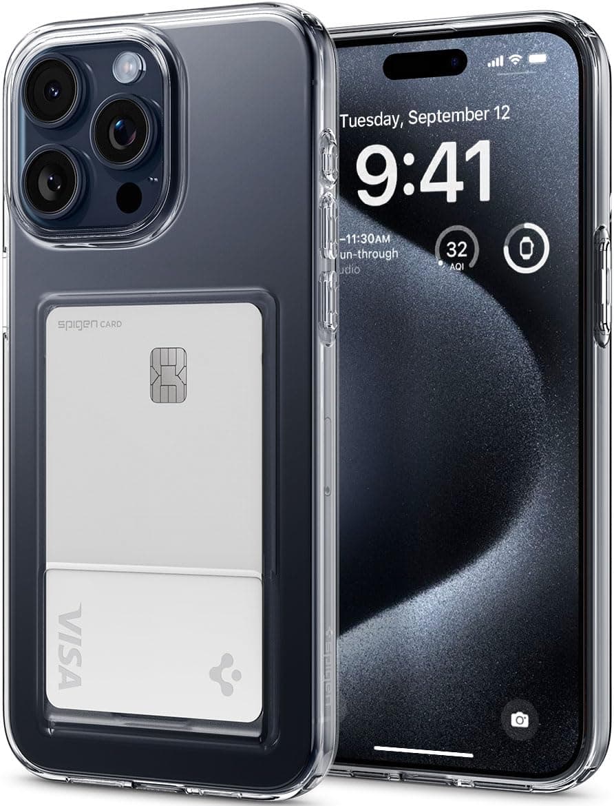 Калъф за Apple iPhone 15 Pro Max, термополиуретанов, Spigen Crystal Slot (ACS06587), удароустойчив, прозрачен