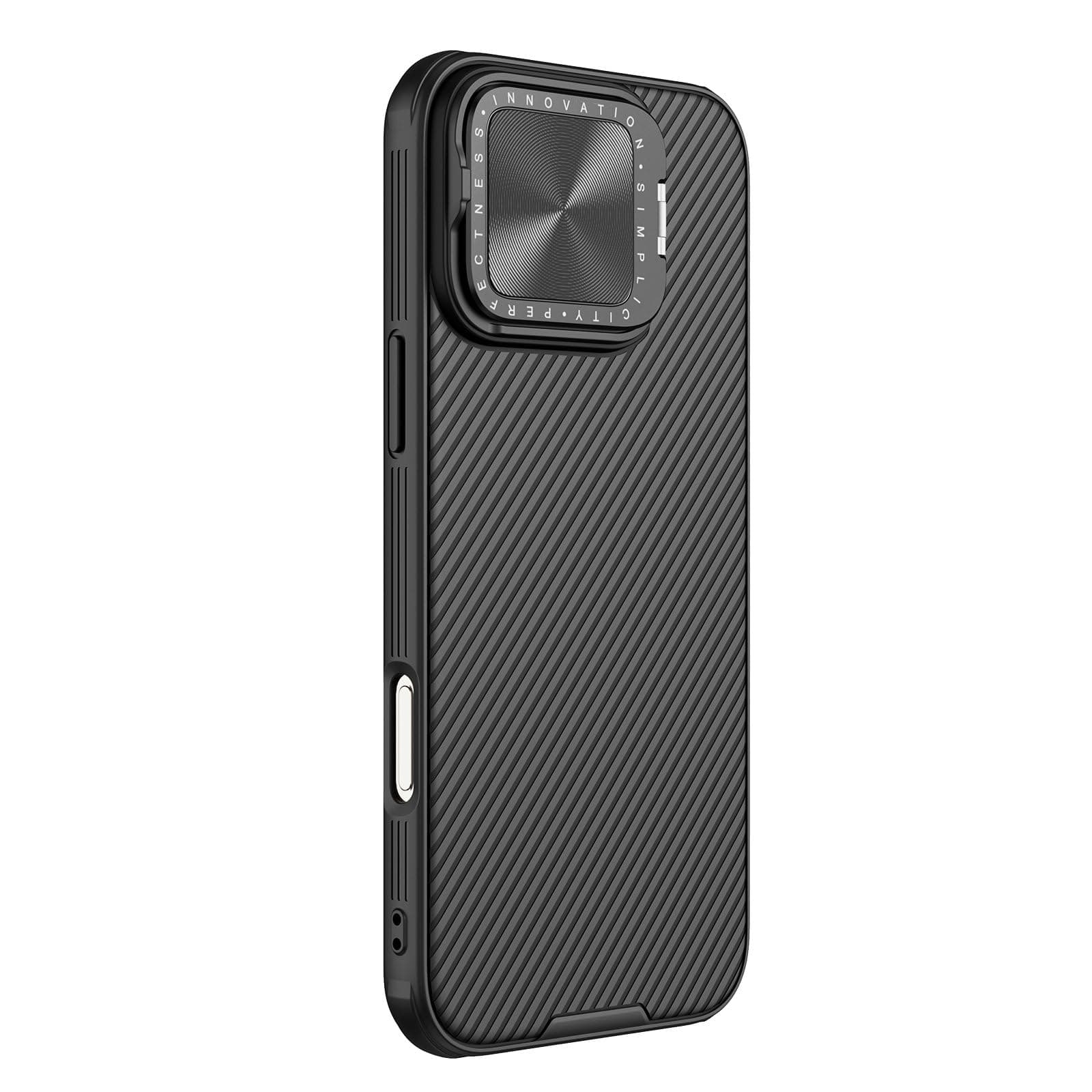 Калъф за Apple iPhone 16 Pro Max, хибриден (термополиуретан и поликарбонат), Nillkin CamShield Prop Magnetic Case, удароустойчив, черен