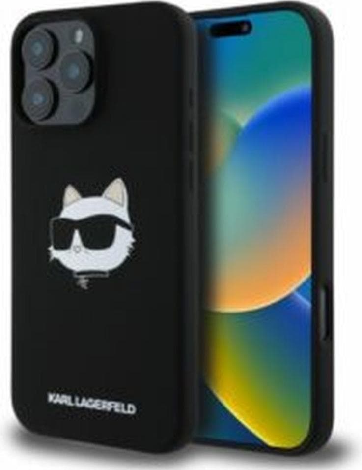 Калъф за Apple iPhone 16 Pro, силиконов, Karl Lagerfeld Liquid Silicone Choupette Head MagSafe Case, удароустойчив, черен