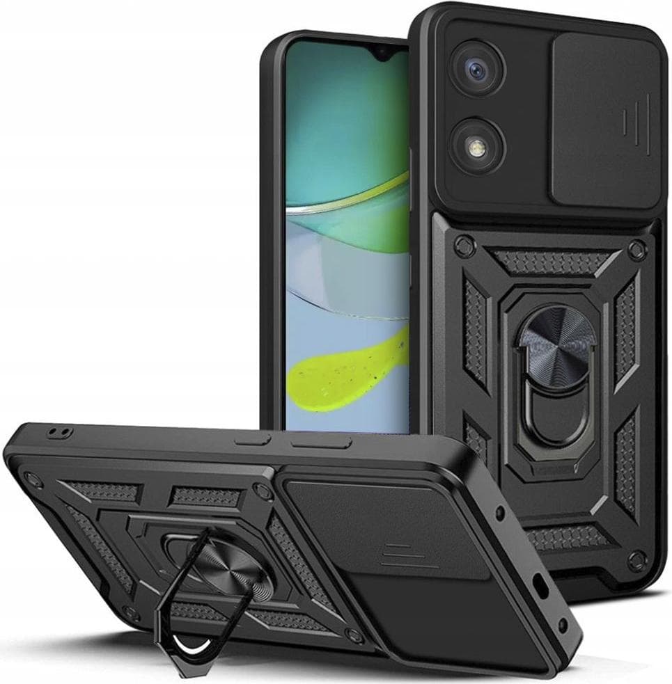 Хибриден удароустойчив кейс с пръстен против изпускане за Motorola Moto E13 - Tech-Protect CamShield Pro Hard Case (черен)