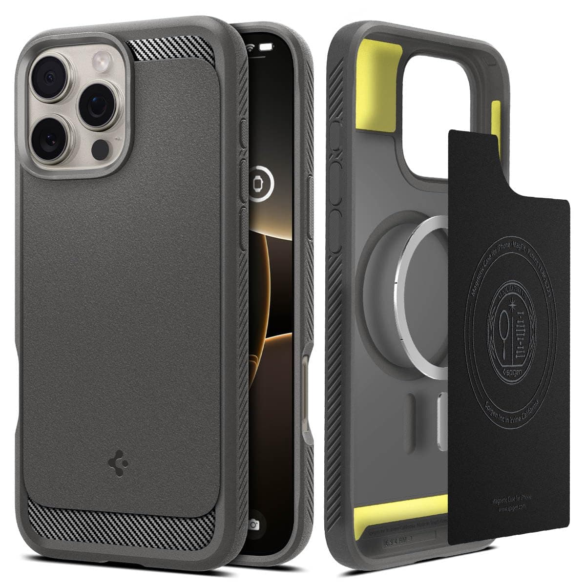 Калъф за Apple iPhone 16 Pro Max, силиконов, Spigen Rugged Armor MagSafe, удароустойчив, с магнит, сив