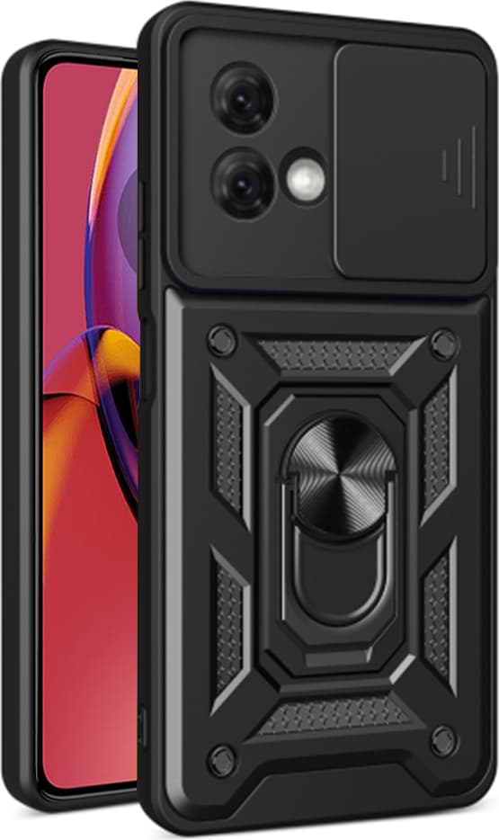 Хибриден удароустойчив кейс с пръстен против изпускане за Motorola Moto G84 (черен) - Techsuit CamShield Case