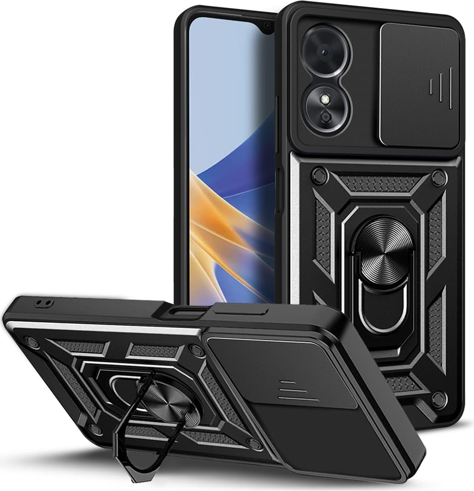 Хибриден удароустойчив кейс с пръстен против изпускане за Motorola Moto G54 (черен) - Techsuit CamShield Case