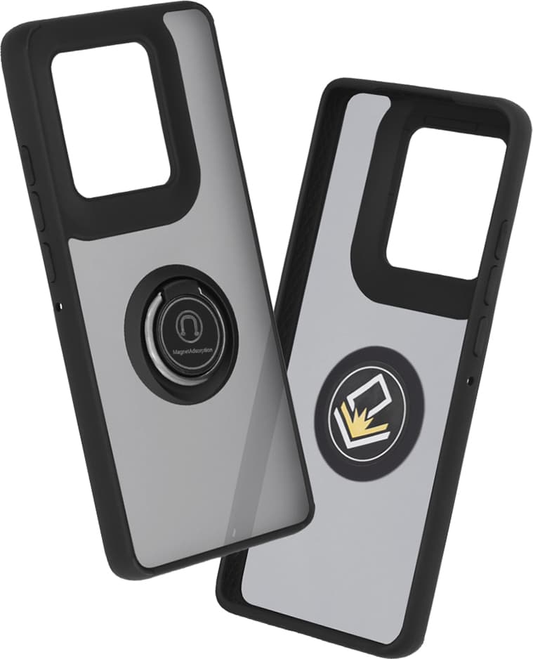 Хибриден удароустойчив кейс с пръстен против изпускане за Motorola Edge 50 Ultra - Techsuit Glinth Hybrid Case (черен-прозрачен)