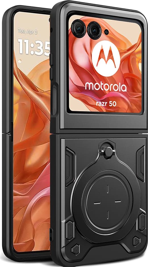 Хибриден удароустойчив кейс с вградена поставка за Motorola Razr 50 (черен) - Techsuit CamGuard Pro Case