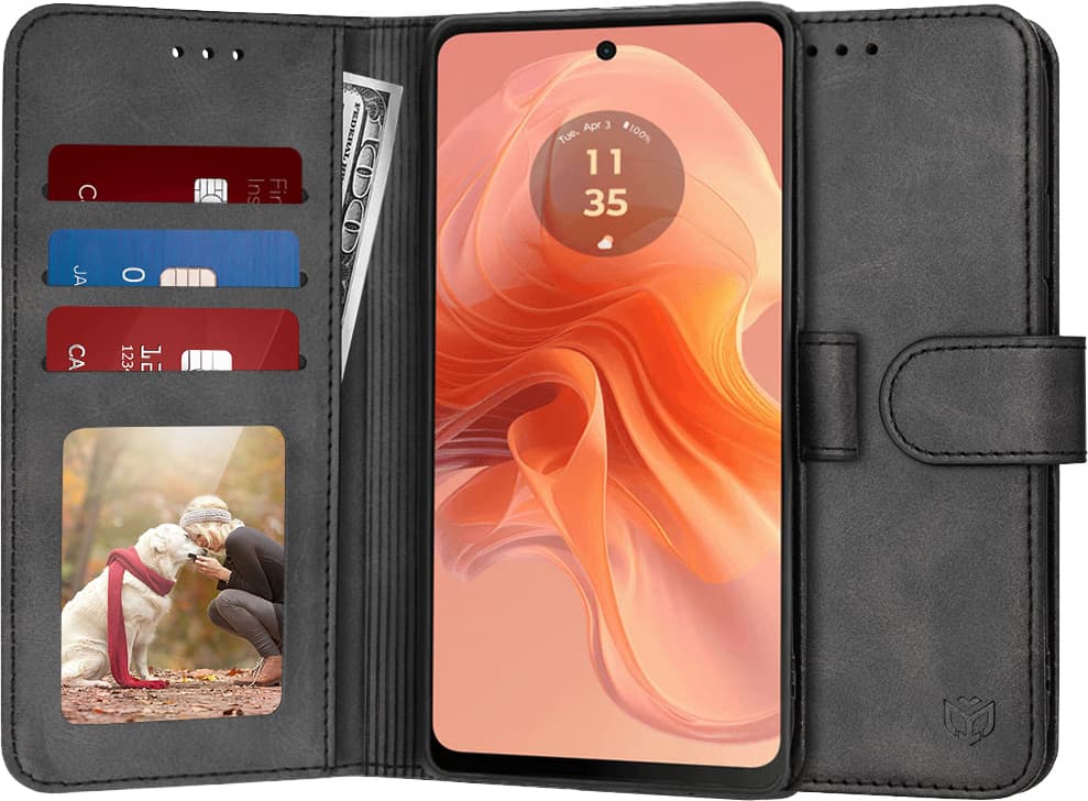 Кожен калъф, тип портфейл за Motorola Moto G04, Moto G04s, Moto G24, Moto E14 - Techsuit Diary Book Wallet Leather Flip Case (черен)