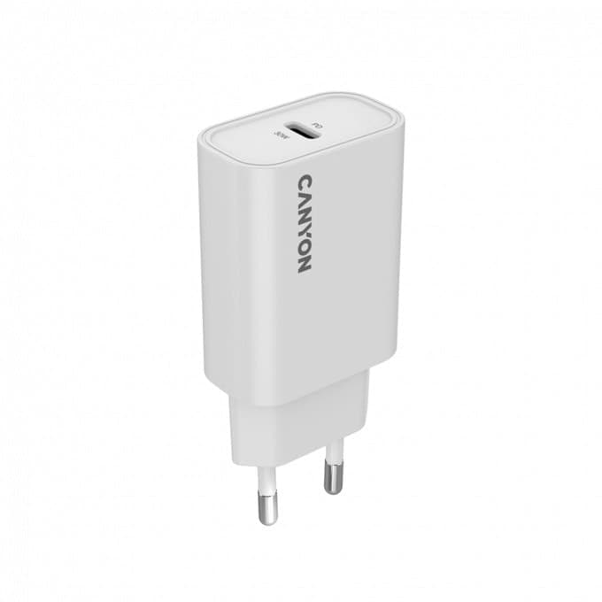 Зарядно устройство Canyon OnCharge 30CL, от контакт към USB C(ж), бяло, 30W