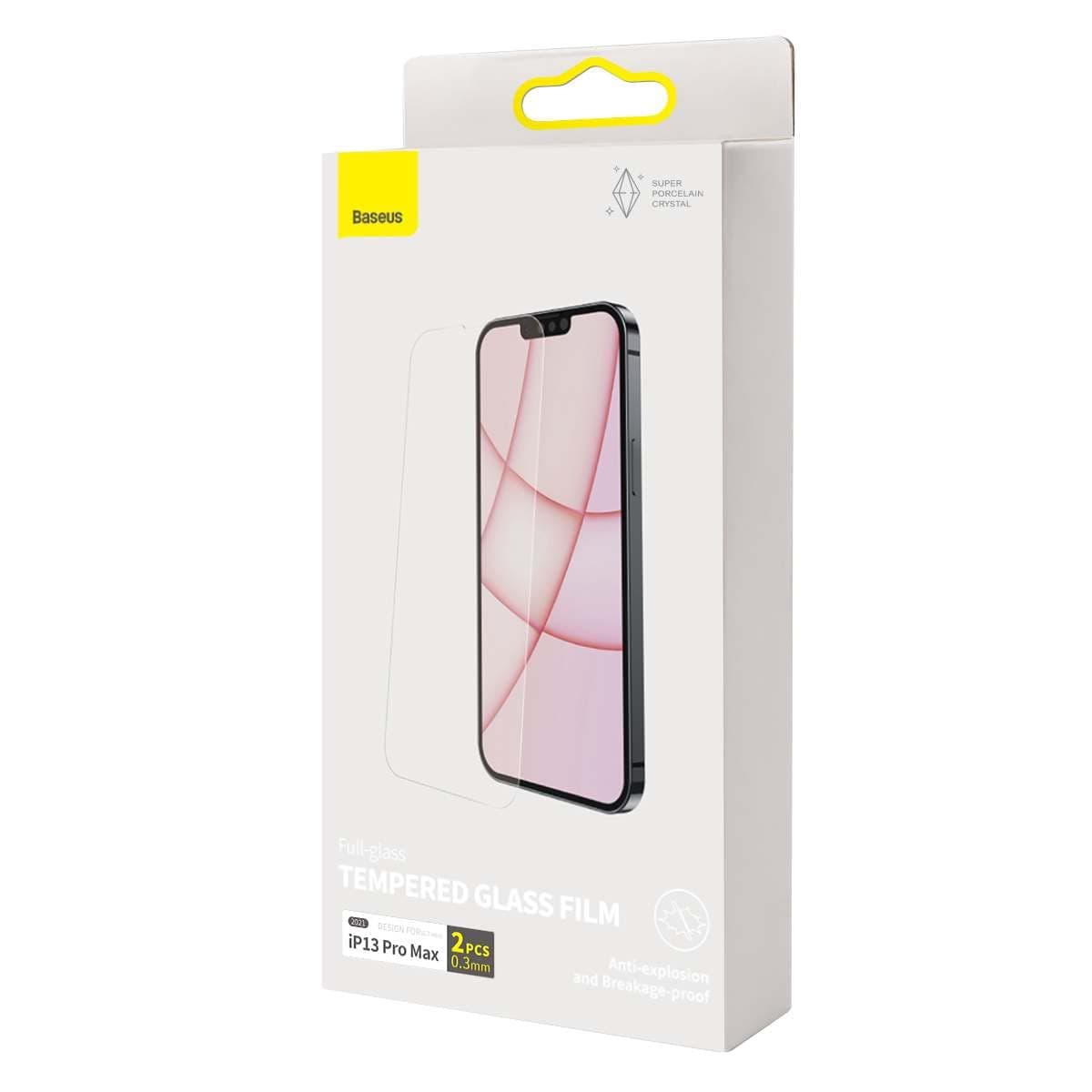 Протектор от закалено стъкло /Tempered Glass/ Baseus Full Screen Porcelain Tempered Glass, за Apple iPhone 13 Pro Max, 2бр.