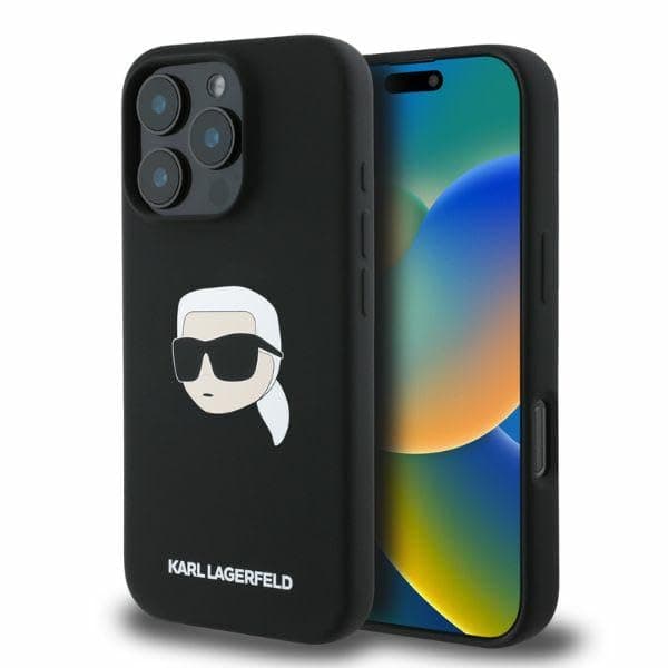 Калъф за Apple iPhone 16 Pro, силиконов, Karl Lagerfeld Liquid Silicone Karl Head MagSafe Case, удароустойчив, черен