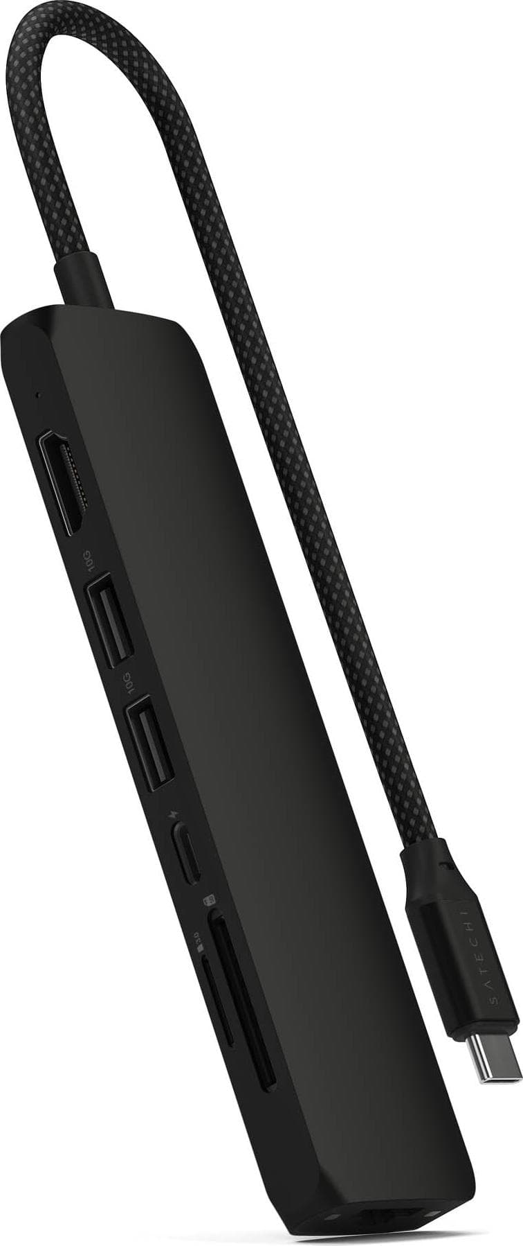 Докинг станция Satechi ST-P7SK, от USB-C към 1x USB-C(PD), 2x USB-A, 1x HDMI, 1x RJ45, 1x SD четец, 1x microSD четец, черна