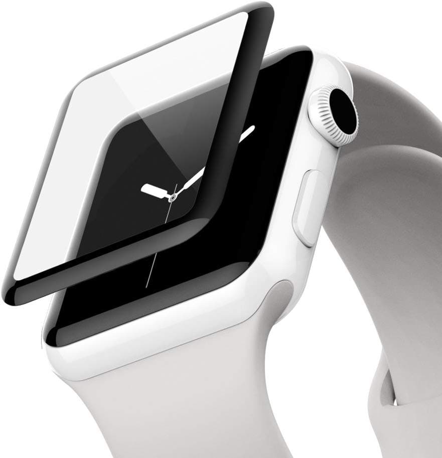 Калено стъклено защитно покритие с извити ръбове за целия дисплея на Apple Watch 38мм - Belkin ScreenForce UltraCurve Screen Protector Water Resistant (черен-прозрачен)