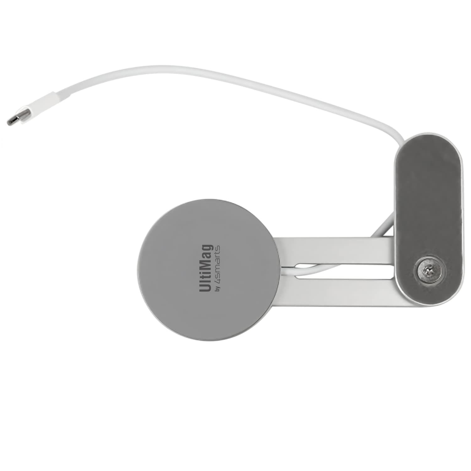 Магнитна стойка за телефон 4smarts 458782, за монитор, безжично зареждане MagSafe, сребриста