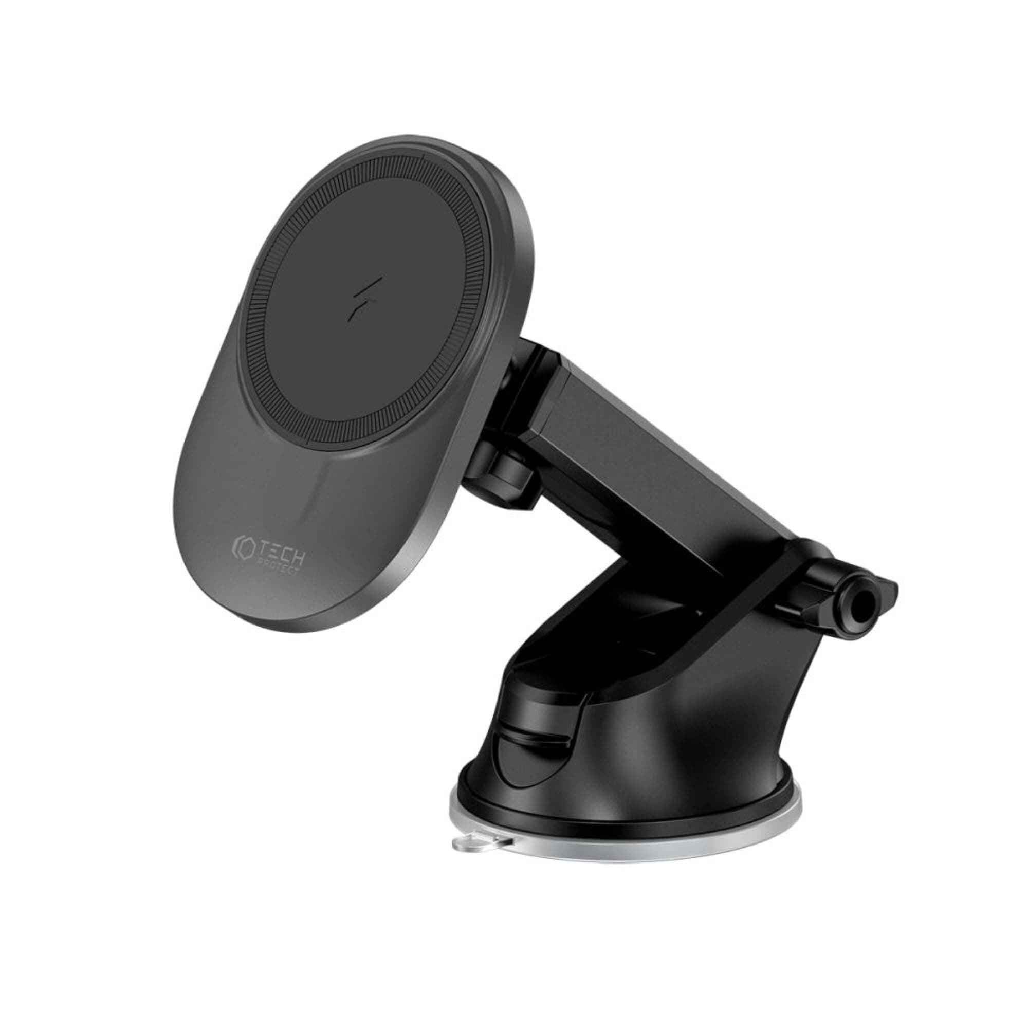 Магнитна стойка за телефон Tech-Protect MM15W-V1, за смартфони Apple, за кола, безжично зареждане MagSafe, черна