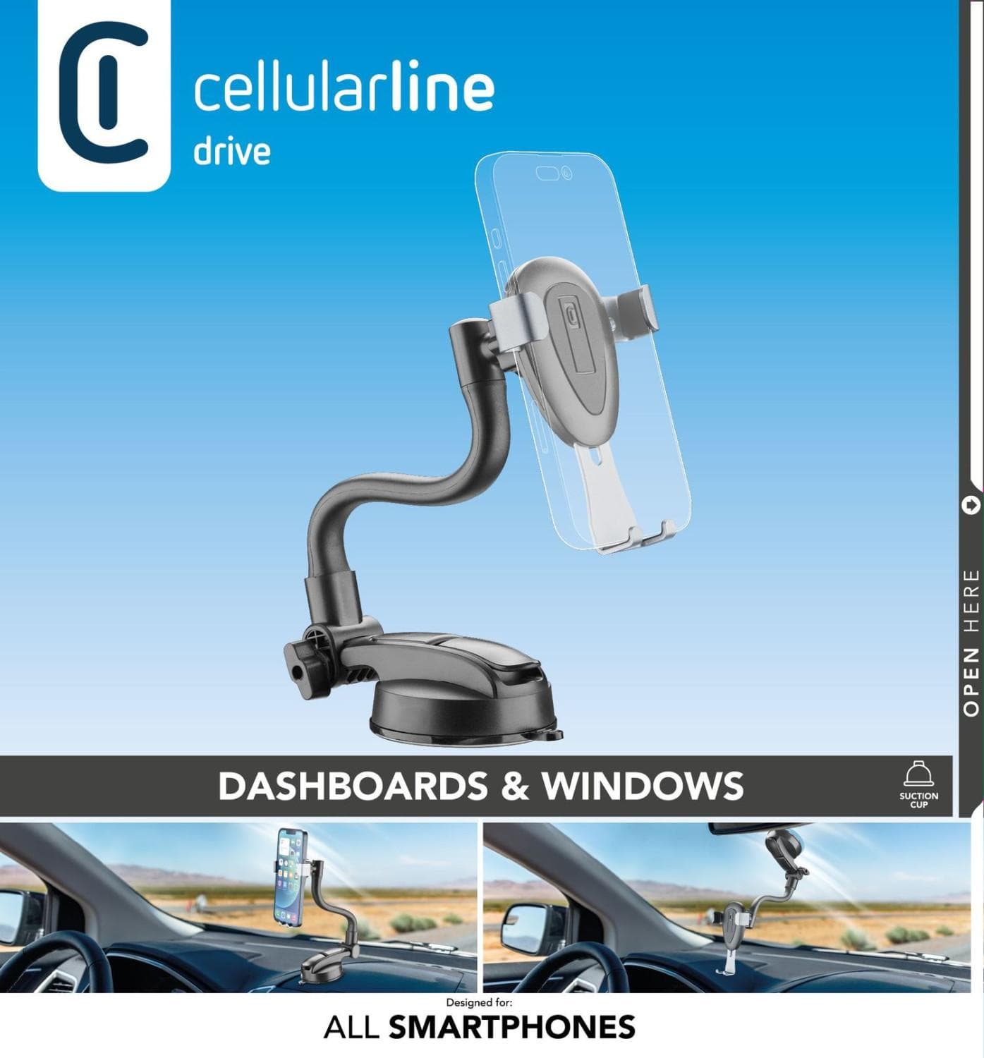 Стойка за телефон Cellularline Slide Flexy, за кола, черна