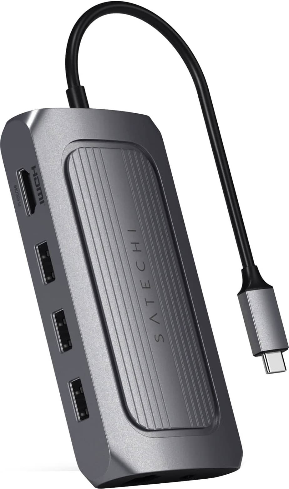 Докинг станция Satechi ST-U4MA3M, от USB-C към 1x USB-C(PD), 3x USB-A, 1x HDMI, 1x AUX, 1x RJ45, 1x SD четец, 1x MicroSD четец, сива