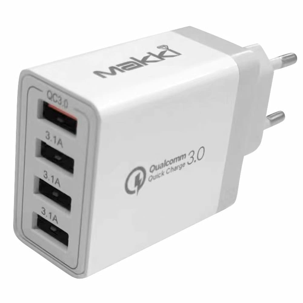 Зарядно Makki QC48W4, от контакт към 4x USB-A(ж), 5V/3A, бял, 30W, бяло