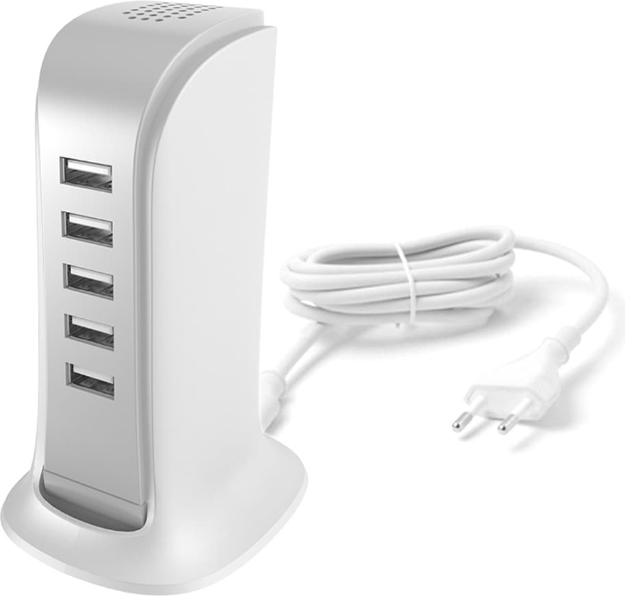 Зарядно устройство Dudao 5, от контакт към 5x USB A(ж), 5V/5A, бяло, 25W