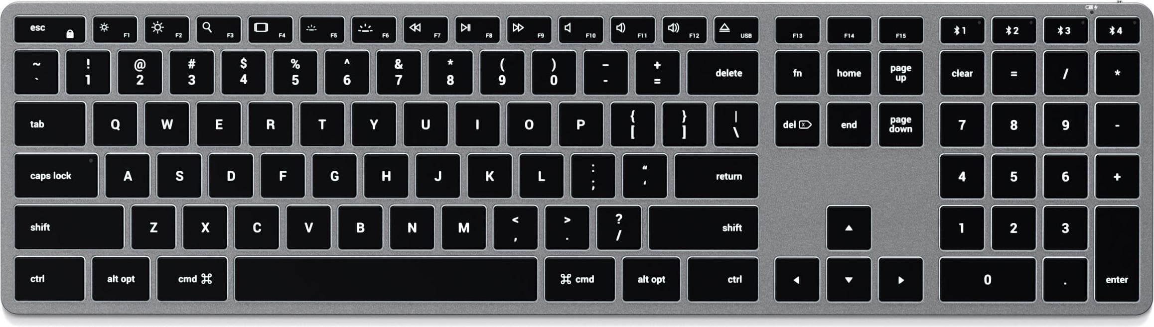 Клавиатура Satechi Slim X3 ST-BTSX3M, безжична, Bluetooth, подсветка, USB Type C, сива